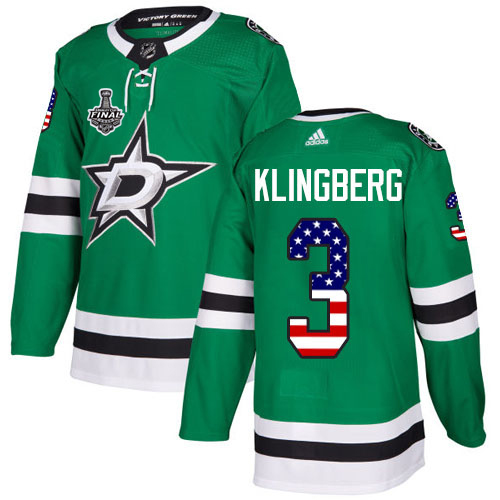 Adidas Men Dallas Stars 3 John Klingberg Green Home Authentic USA Flag 2020 Stanley Cup Final Stitched NHL Jersey